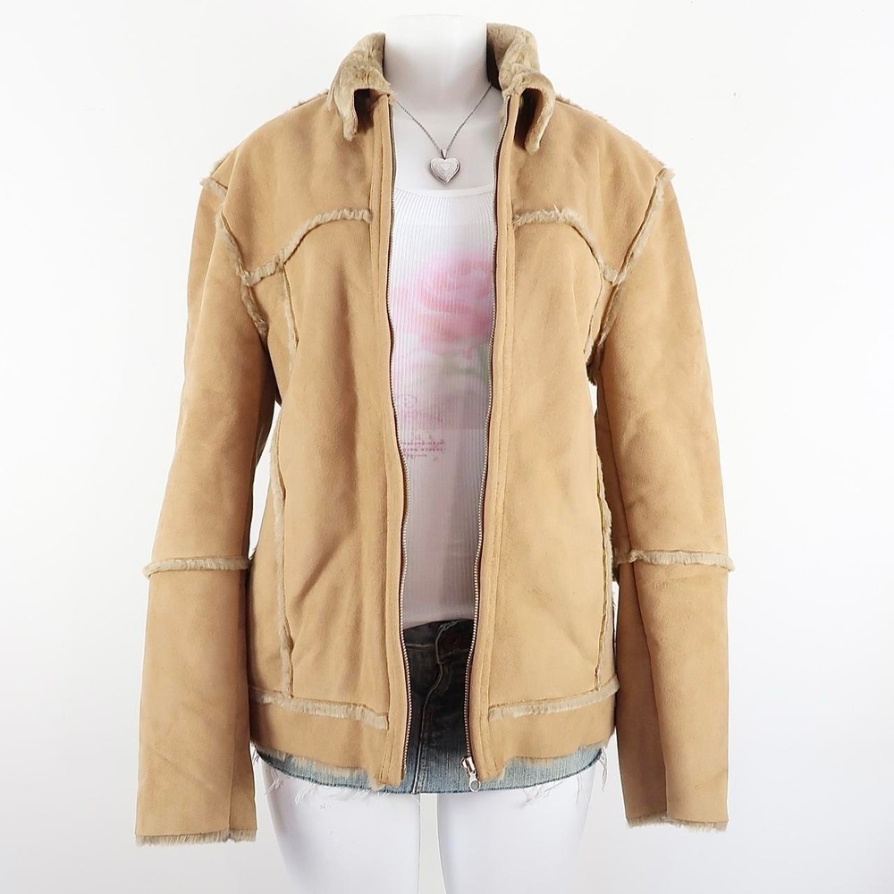 Y2K Brown Faux Suede Shearling Jacket